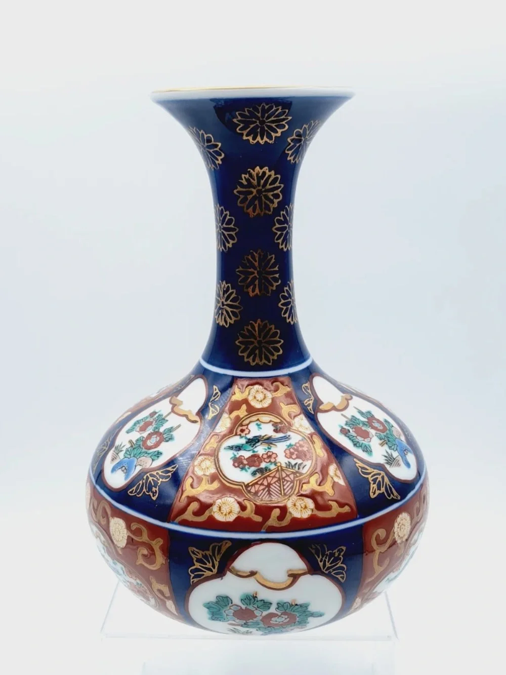 Vintage Imari Goldimari Vase, Hand Painted Blue, White and Red